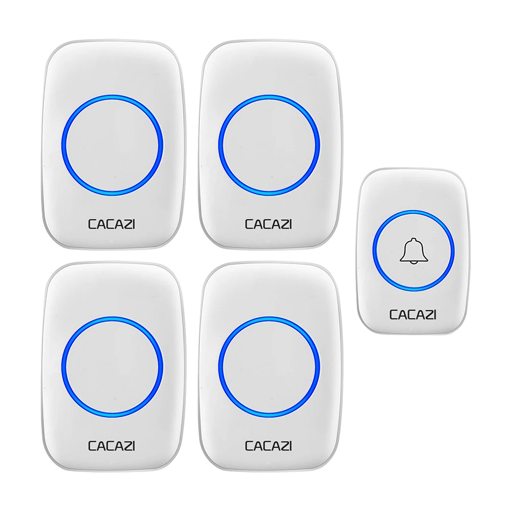 1 button 4 receiver Водонепроницаемый беспроводной дверной звонок CACAZI с дистанционным управлением на 300 м, кнопка для домашнего звонка, звонок с разъемом США, ЕС, Великобритании, беспроводной приемник - Цвет: 1 button 4 receiver