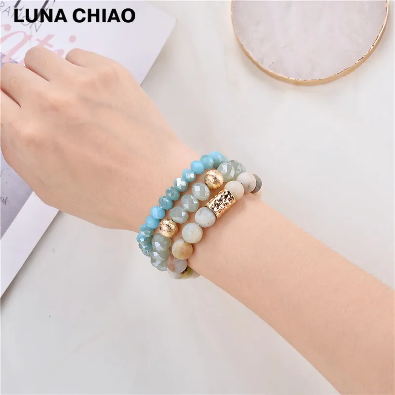 A0836GR LUNA CHIAO модный растягивающийся Комплект браслетов из 6 цветов с кристаллами и бусинами - Окраска металла: A0836GR