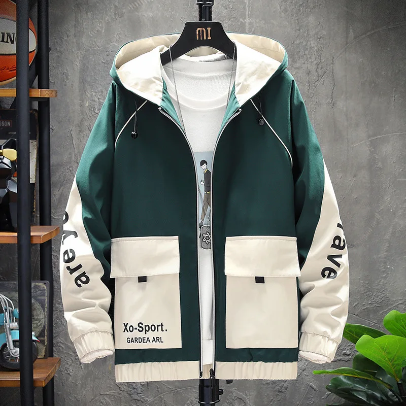 

Teenage Student Casual Handsome Jacket Spring And Autumn New Fashion Hooded Jacket Korean Style Trendy Workwear Men's Jacket
