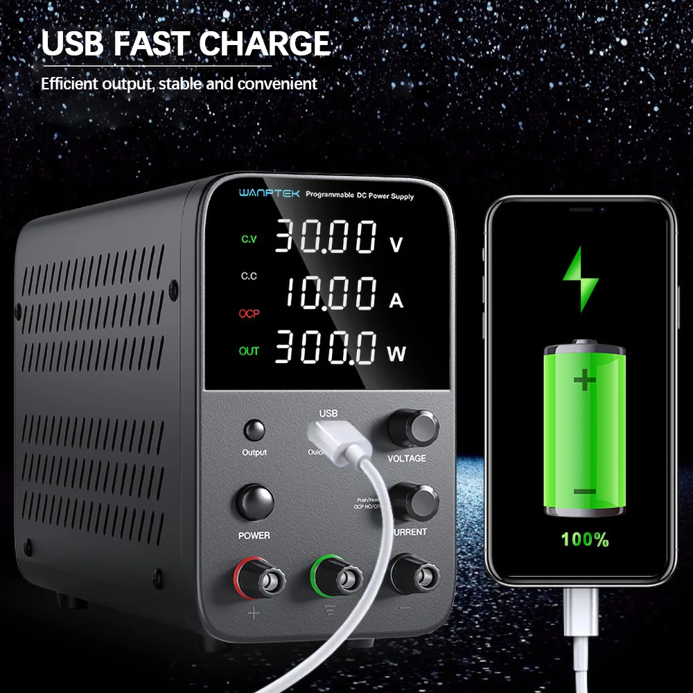 

30V 10A USB Digital Lab Bench Power Source Stabilized Power Supply Adjustable DC power supply Voltage Regulator Switch