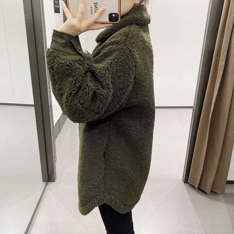 

Winter Woman Shirt Jacket Coat 2020 Fashion Plush Thick Warm Ladies Long Coat Female Jacket Pocket Plus Size Women Top Coat
