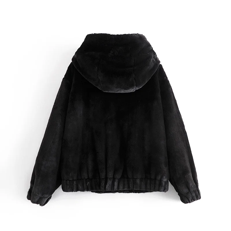 

2020 Winter Faux Fur Coat Women Hooded Jacket Soft Warm Outwear cropped jacket Casual Black Parkas