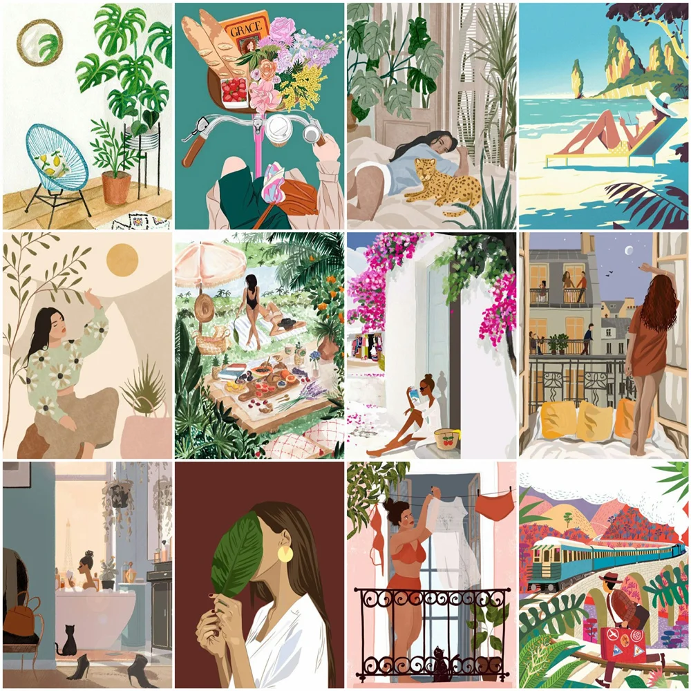 

HUACAN Paint By Number Woman Drawing On Canvas HandPainted Art Gift DIY Pictures By Number Flower Girl Kits Home Decoration