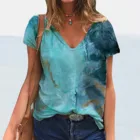 Женская футболка в стиле Харадзюку, размера плюс пляжный топ с V-образным вырезом и коротким рукавом, винтажный пуловер с принтом волн, футболка женский, лето
