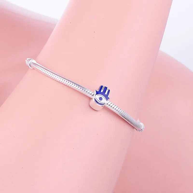 Лидер продаж 925 серебро синий Турецкий сглаза Хамса рука Фатимы подходит для