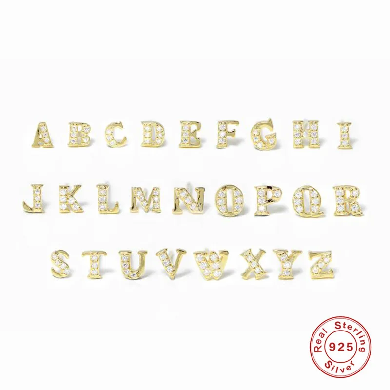 

A-Z Letter Earrings for Women 925 Sterling Silver Mini English Letters Piercing Earrings Zircon Alphabet Pendientes Jewelry