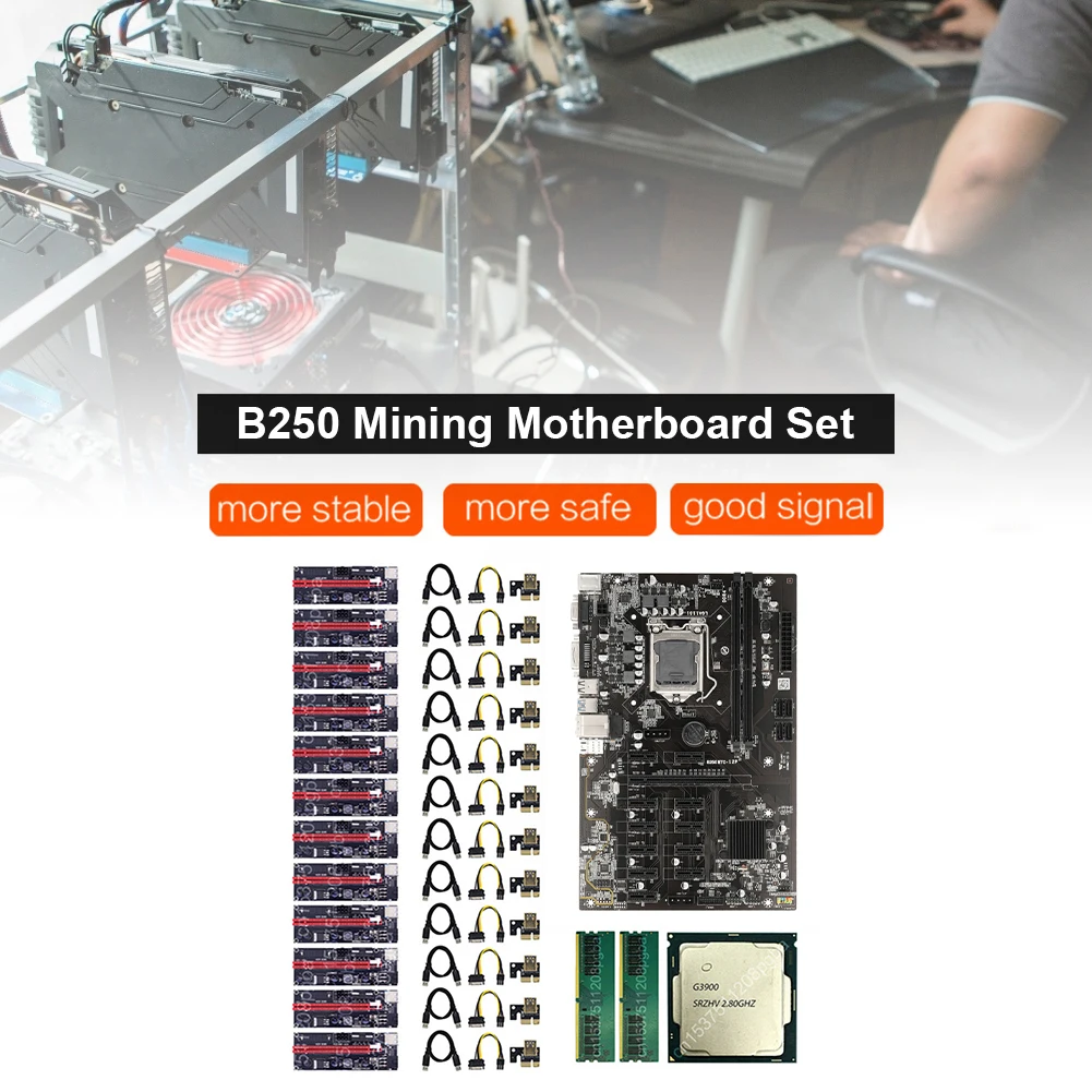 B250 BTC 12P Mining MotherboardKit G3900 CPU 2XDDR4 4G Memory12 PCI-E16X 12X009S Adapter for Bitcoin Miner New 2021 | Компьютеры и