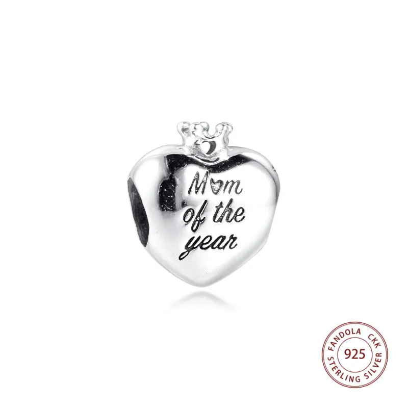 

Fandola Fits Europe Bracelets Mum Of The Year Heart Charms 925 Sterling Silver Women DIY Beads for Jewelry Making kralen