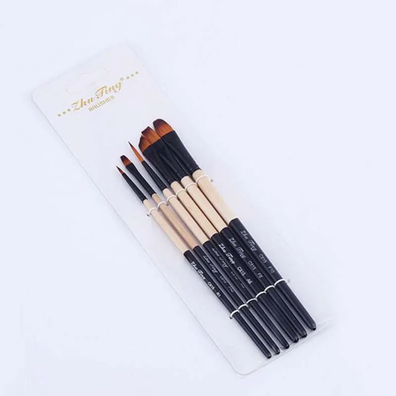 6Pcs/set Art Painting Brush Nylon Hair Brush Sets Multifunctional Combination Oil Brushes Art Supplies