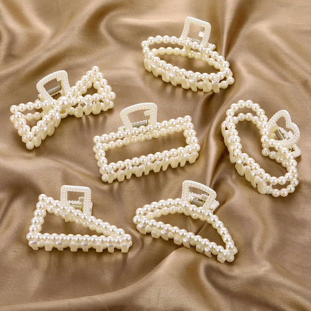 

Hot Sale Pearls Claw Clip Large Barrette Crab Hair Claws Bath Clip Ponytail Clip For Women Girls Hair Accessories Gift