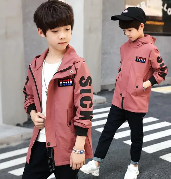 

Children's windbreaker jacket baby hooded spring and autumn jacket kids new casual jacket jacket boy mid-length windbreaker