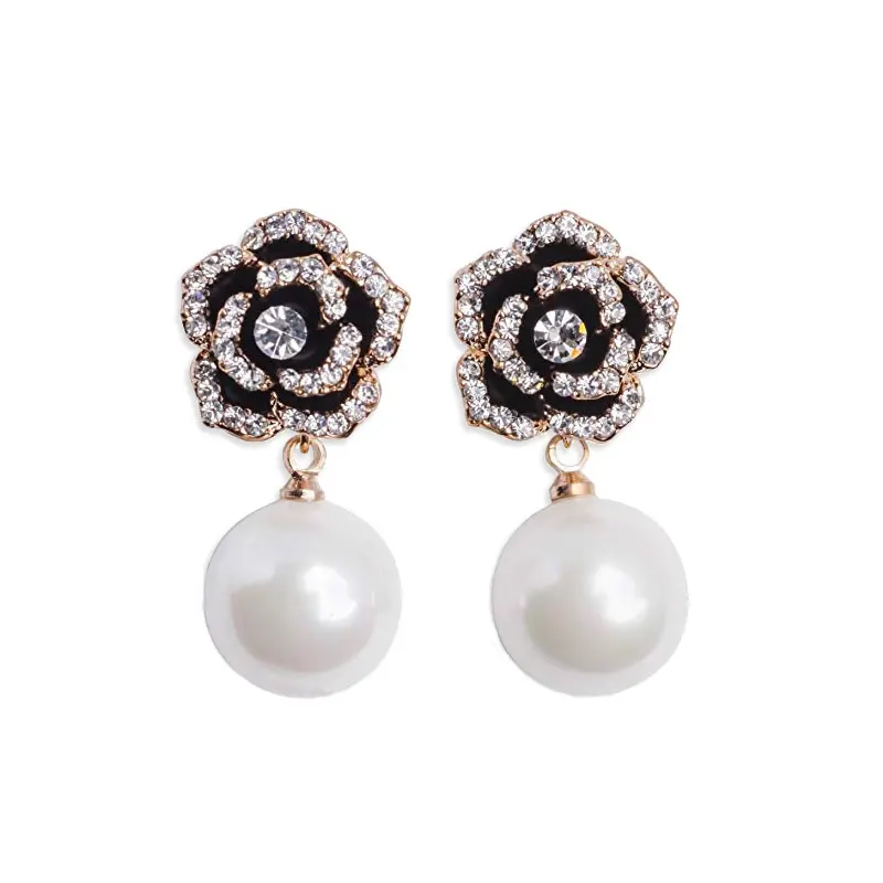 White Pearl Роскошные женские жемчужные серьги с цветами камелии от известного бренда - Окраска металла: White Pearl
