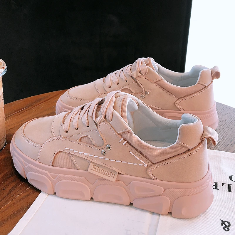 

Кроссовки женские кожаные, Вулканизированная массивная подошва, повседневная обувь на платформе, белые, весна