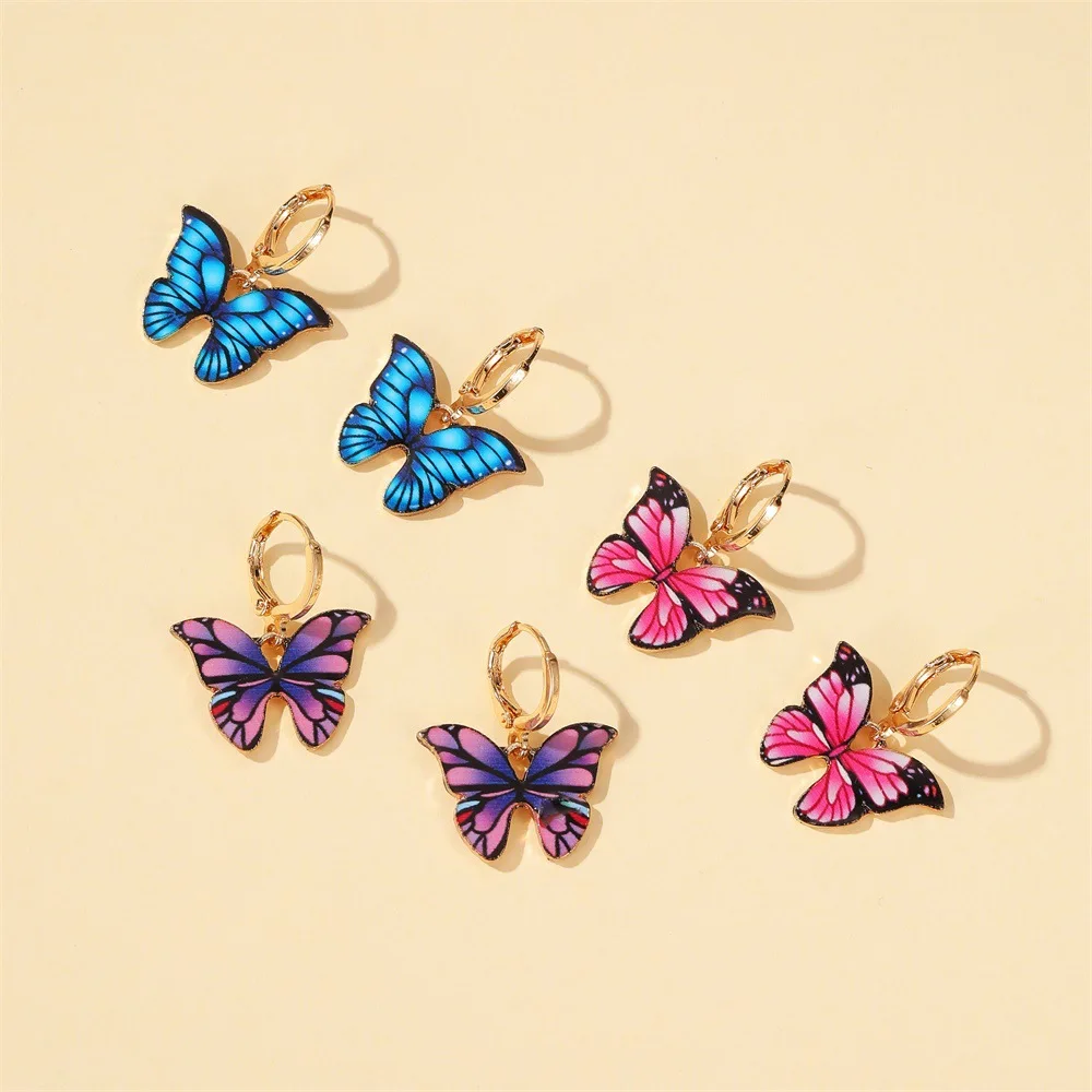 

Korean New Fashion Earrings Bohemia Rainbow Butterfly Shape Jewelry Small Circle Huggies Drop Earing For woman Cute Best Gifts