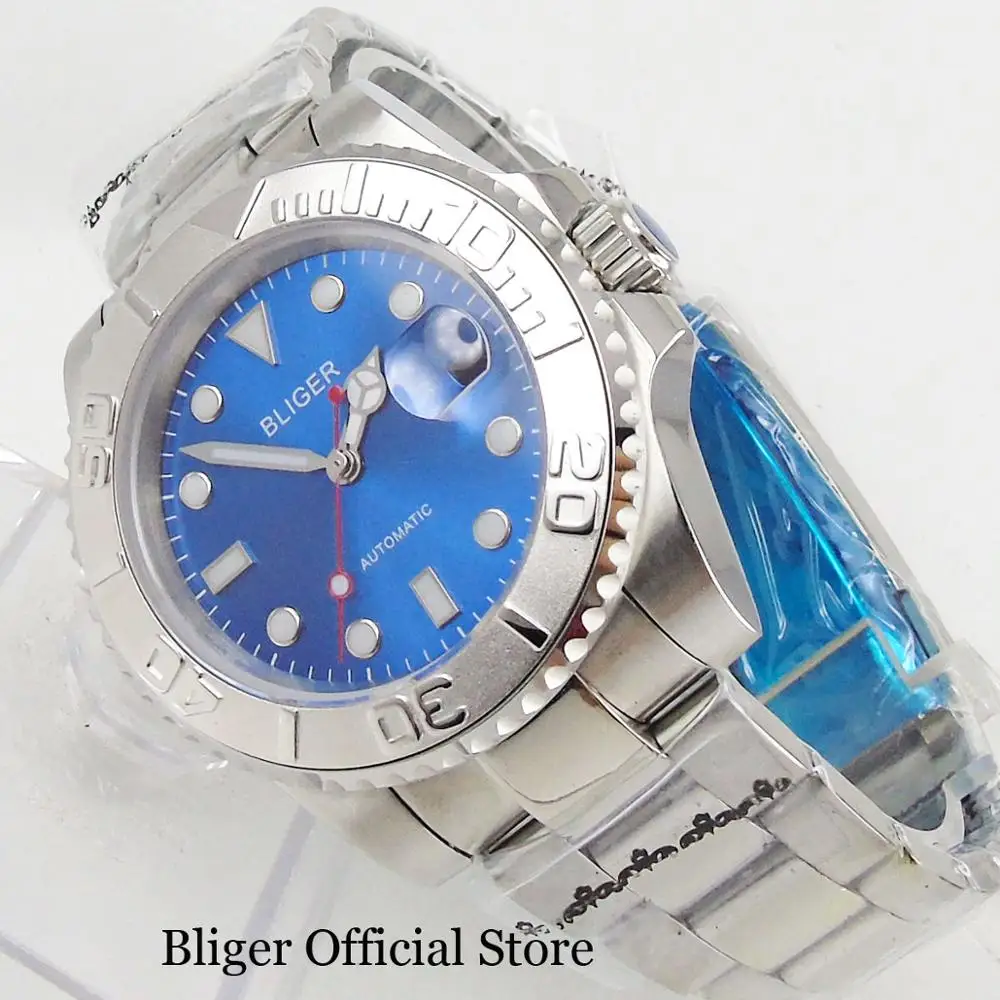 

Роскошные Механические Мужские наручные часы BLIGER 40 мм серебристого цвета с отображением даты и окна, MIYOTA Move, мужской t мужской браслет
