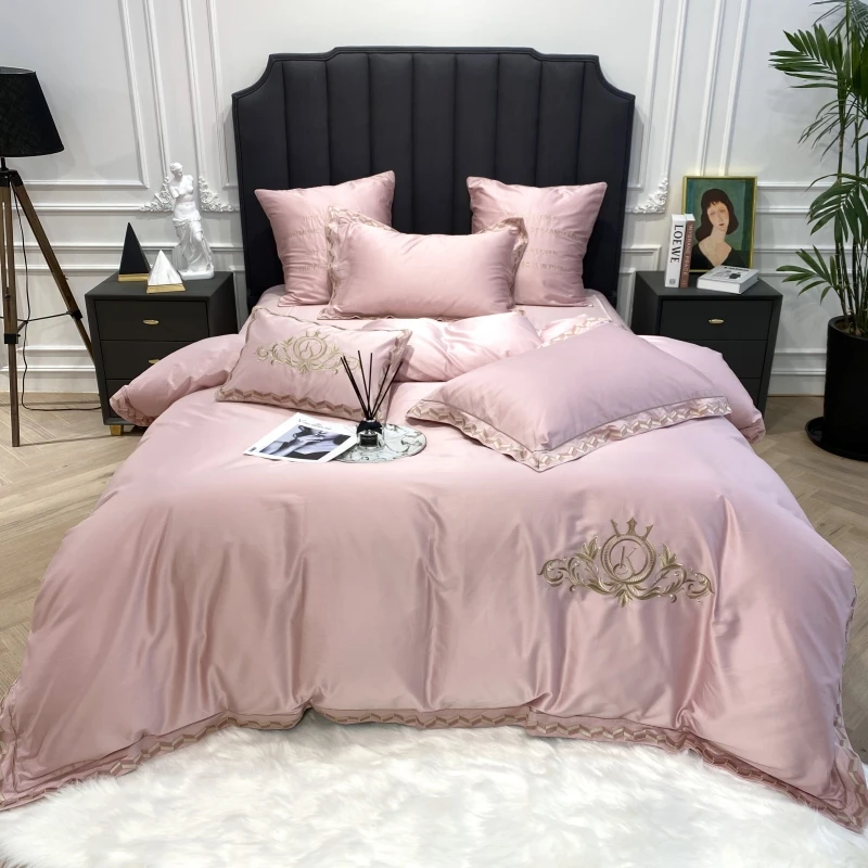 

New 1400TC Egyptian Cotton Bedding Sets Embroidery K Duvet Cover Flat Sheets Linen Pillowcase 4/7pcs