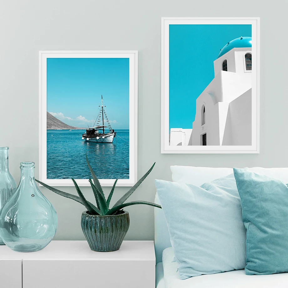 

Blue Sea Wall Art Canvas Painting Ferry Scenery Nordic Poster Blue Sky Wall Pictures For Living Room Posters And Prints Unframed