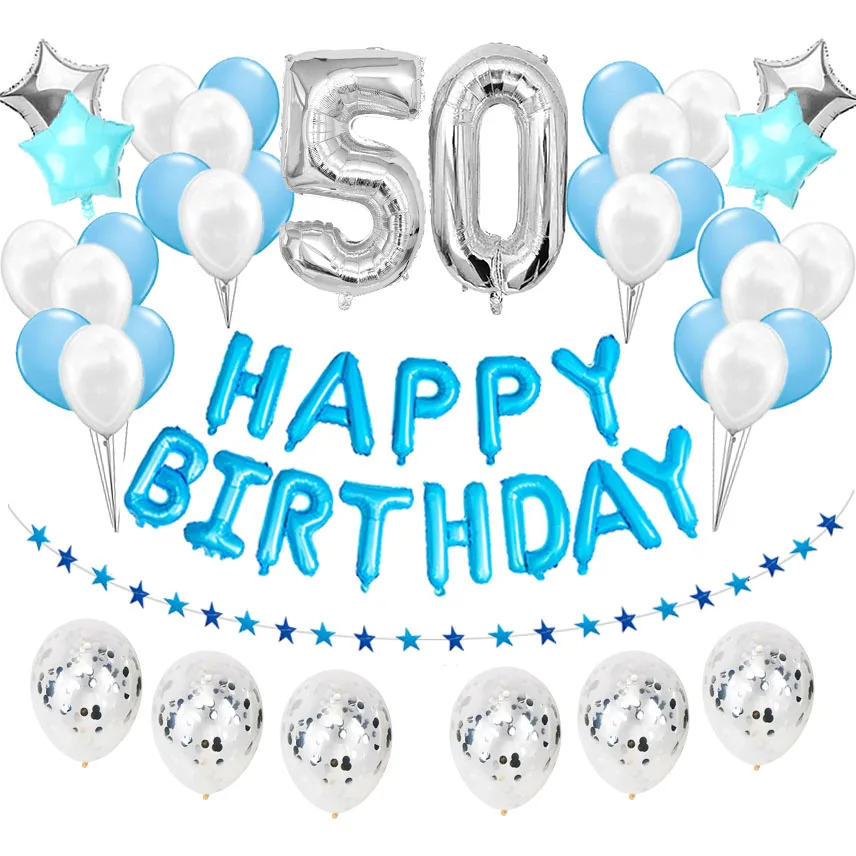 silver blue 50 37 шт. 30th 40th 50th 60th Happy Birthday наборы шариков 30 50 лет вечерние украшения для взрослых Для мужчин женские принадлежности для студийной Фотокабины - Цвет: silver blue 50