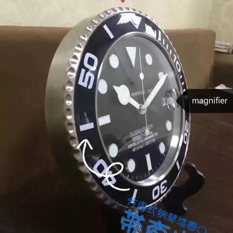 

Large Luxury Wall Clock Metal Calendar Magnifier Silent Watch Stainless Steel Luminous Wall Clocks Home Decor Living Room LOGO