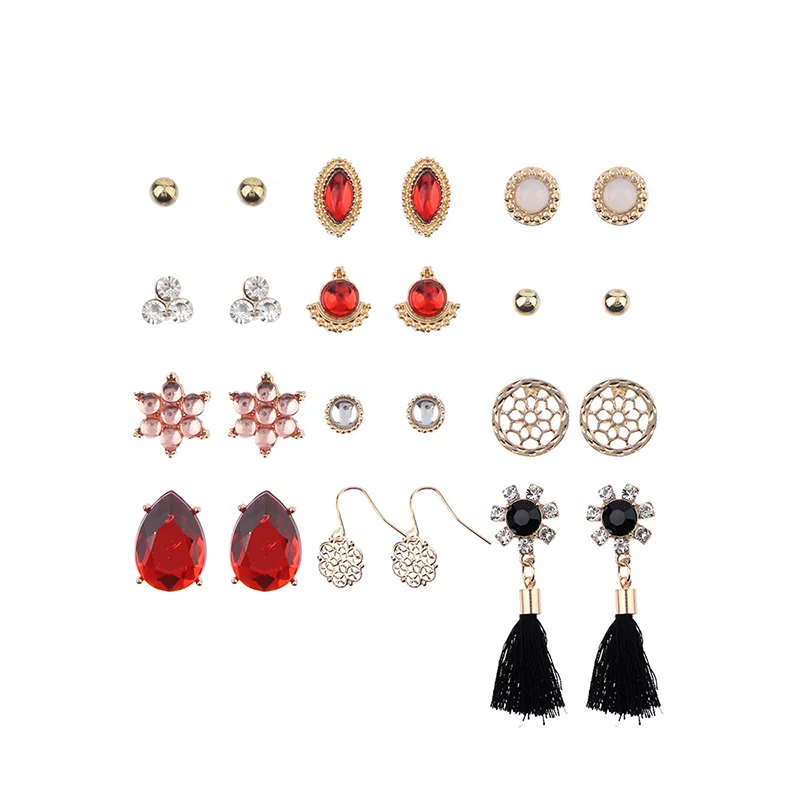 12 пар/уп. новые модные серьги гвоздики с кристаллами набор черных сережек