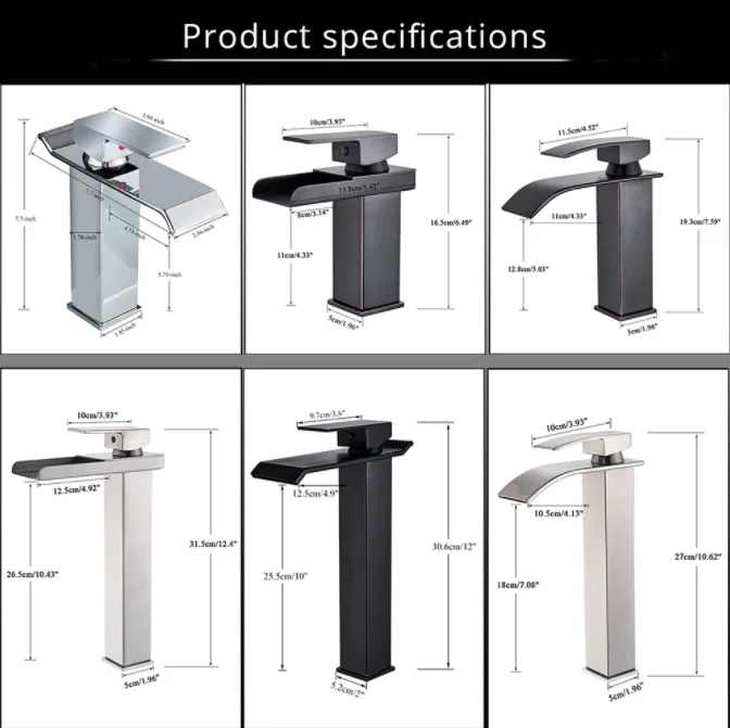 

Waterfall Bathroom Sink Faucet Deck Mount Hot Cold Water Basin Mixer Taps Polished Chrome Lavatory Sink Tap
