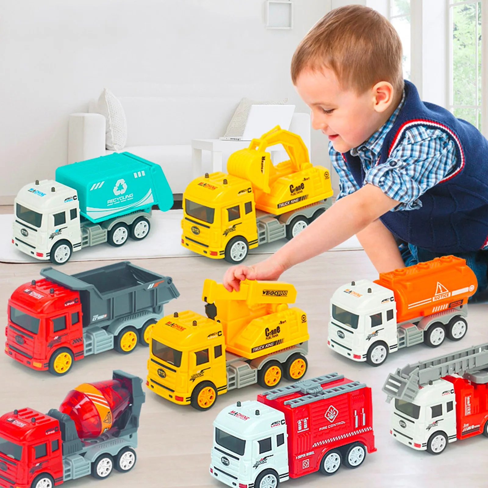 Excavadora de juguete de fundido a presión de varios estilos para niños, camión de ingeniería