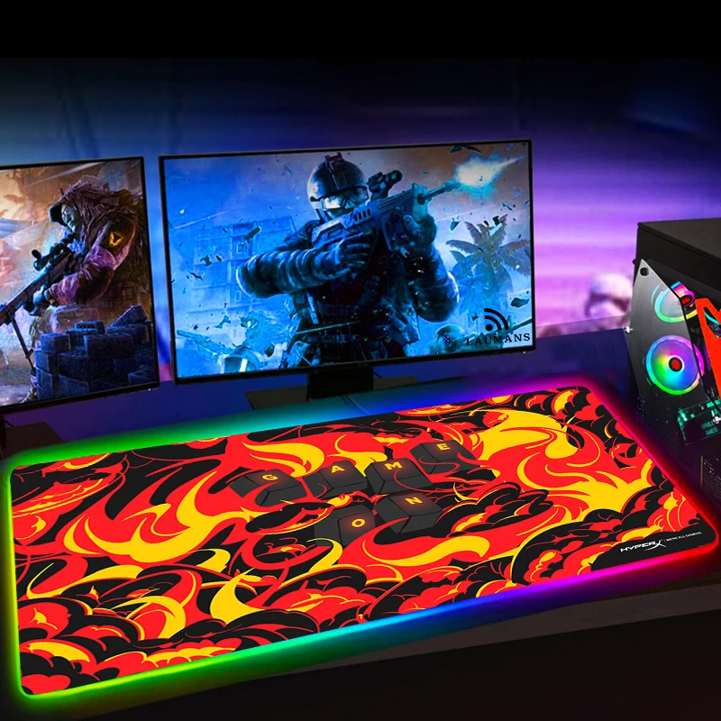 Gaming Mouse Pad HyperX LED Desk Mat Mousepad Pads Computer Deskmat Mat Rgb Carpet Xxl Pc Full Gamer Cheap Table Mousepads DIY images - 6