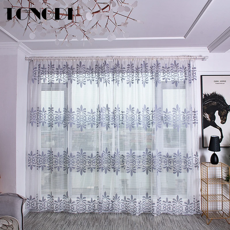 Белая Тюлевая занавеска TONGDI с принтом европейские Элегантные прозрачные