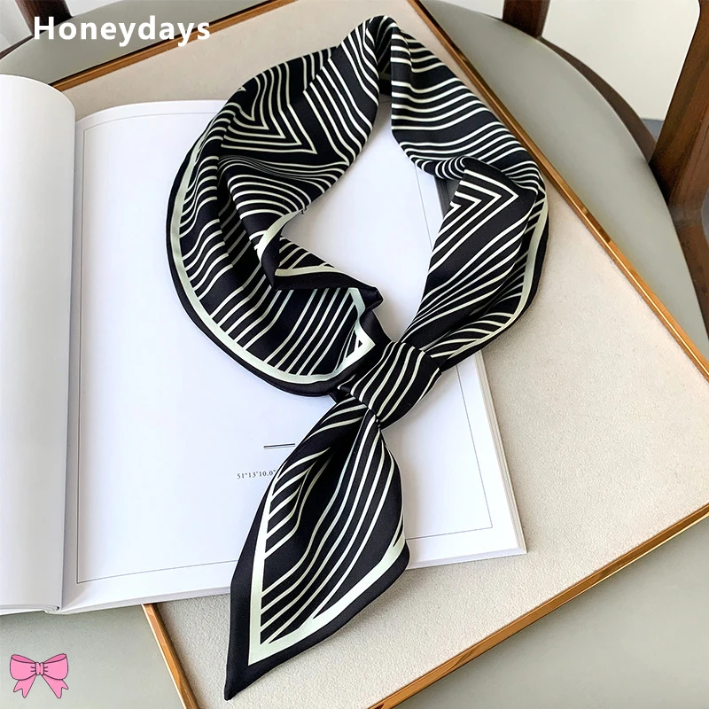 

Fashion Striped Silk Scarf Decorative Career Scarfs Office Neck Scarves Stewardess Necktie Tied Bag Scarfs Literary Hair Ribbon