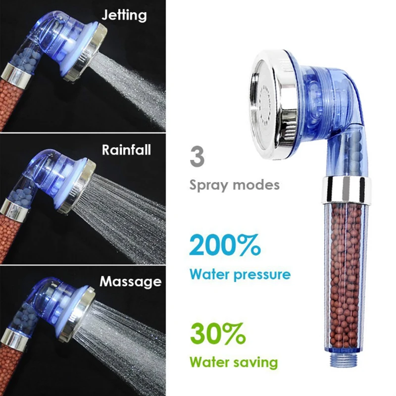 

3 Function Adjustable Hand Held Jetting Shower Head Bathroom High Pressure Water Handheld Saving Anion Filter SPA Shower Heads