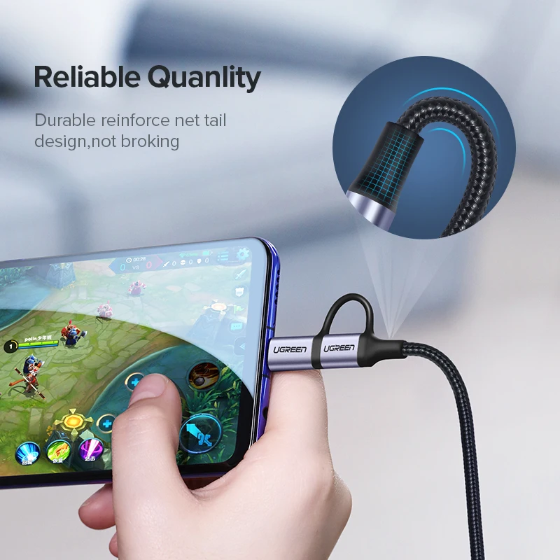 Ugreen usb type-C кабель для samsung Galaxy S10 S9 2 в 1 быстрый Micro USB кабель для зарядки и передачи данных мобильный телефон USB зарядное устройство Шнур