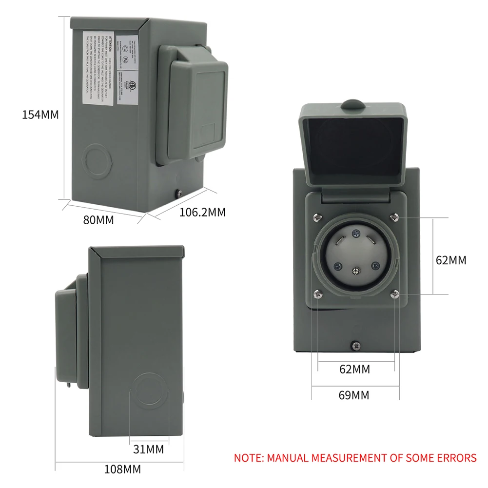 

Weatherproof 30A Power Inlet Box Replacement for 3 Prong Generator Cord Power Box Outdoor Use RV Charging Accessories