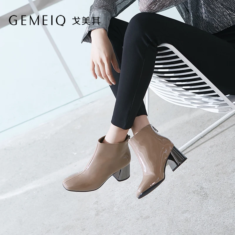 GEMEIQ 2019 Winter new product square head thick and short boots women warm plus velvet height elegant fashion women's shoes | Обувь
