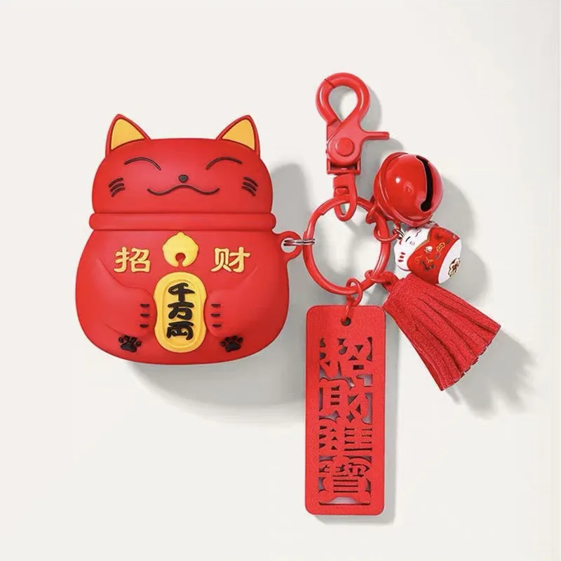 

Cartoon Maneki Neko Cute Lucky Cat Wooden Fortune Tassel Keychain Key Chain Car For Women Bag Pendent Charms Christmas Gift