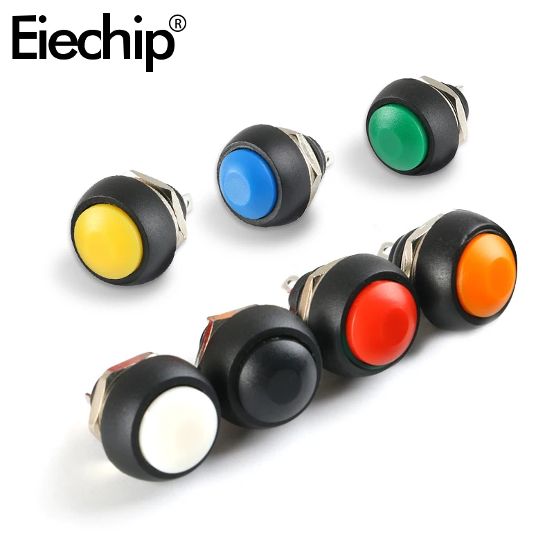 

10Pcs PBS-33B Mini Switch 12mm Round waterproof switch 2Pin non-locking self reset switch momentary Push button switches
