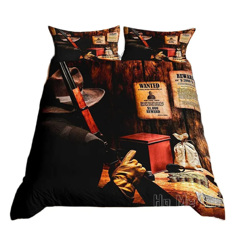 

Western By Ho Me Lili Duvet Cover Set Cowboy Exotic Retro Style Shotgun Printed Bedding Decoration