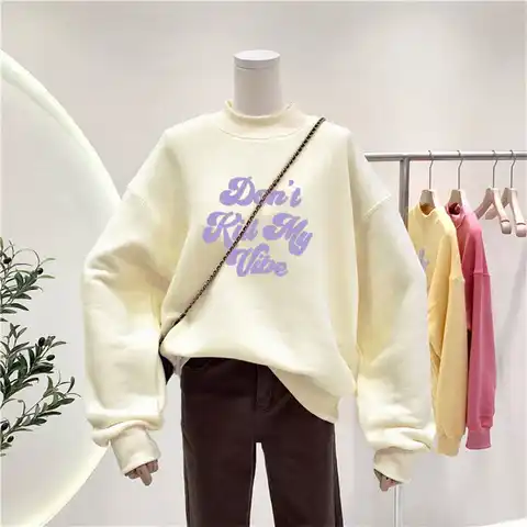 Women Oversized Harajuku Hoodie Letters Patched Autumn Ladies Pullover Regular Sweatshirt Women Long Sleeve Pullover Tops