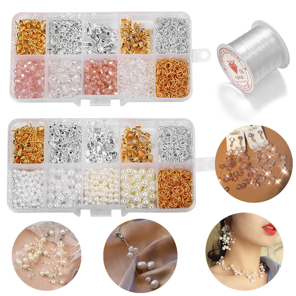 

850-930Pcs Crystal Beads Jewelry Making Supplies Set Pearl Beads Kit For DIY Necklace Stud Earring Jewelry Making Kit Accessori