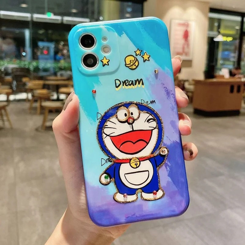 Мультяшный Золотой блестящий чехол Doraemon для телефона iPhone 12 11 Pro Max XR XS силиконовый