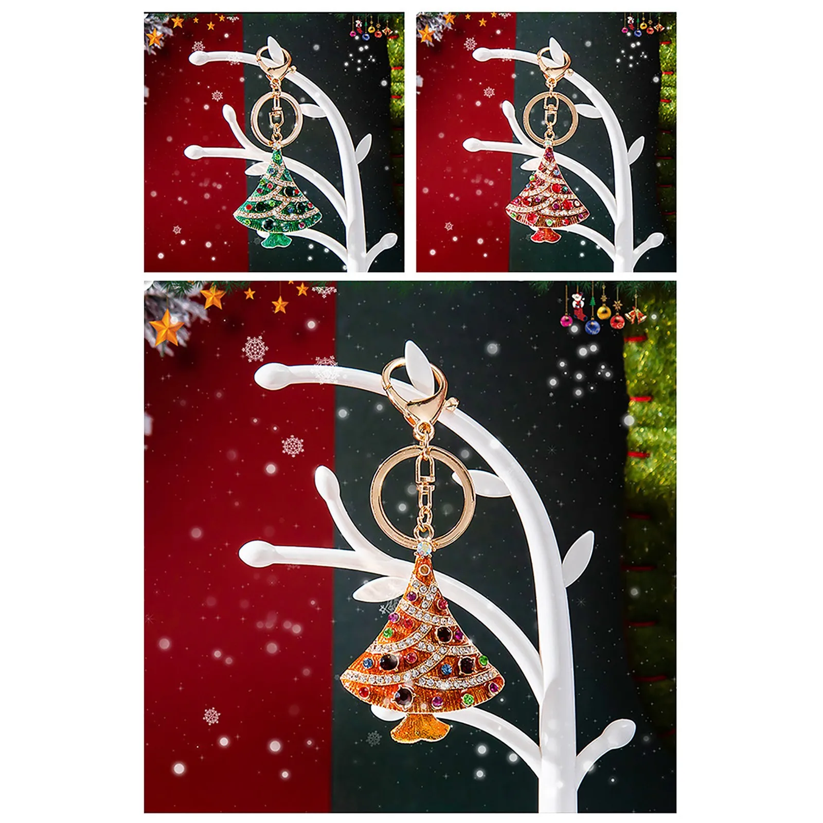 Creative Rhinestone Keyring Pendant Diamond‑Studded Cartoon Christmas tree Metal Cute Bag Charm Key Girls Gifts | Дом и сад