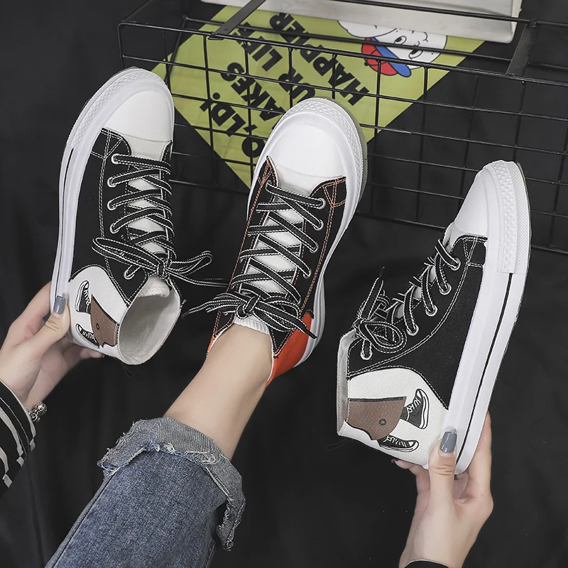

Shoes Fashion Women's Sneakers 2021 All-match Comfortable Flat Shoes Casual Shoes Cartoon Pattern Lace-up Women's Shoes Canvas