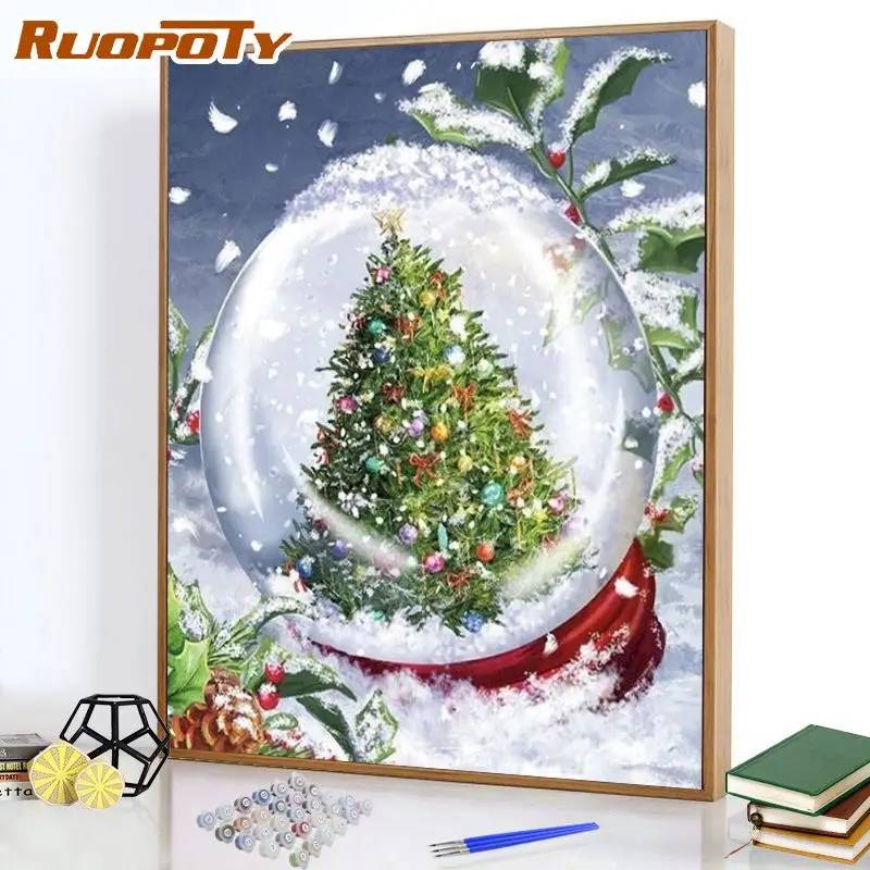 

RUOPOTY Frame Oil Painting By Numbers Arkwork decor Gift Painting By Numbers Christmas Art Acrylic For Adult