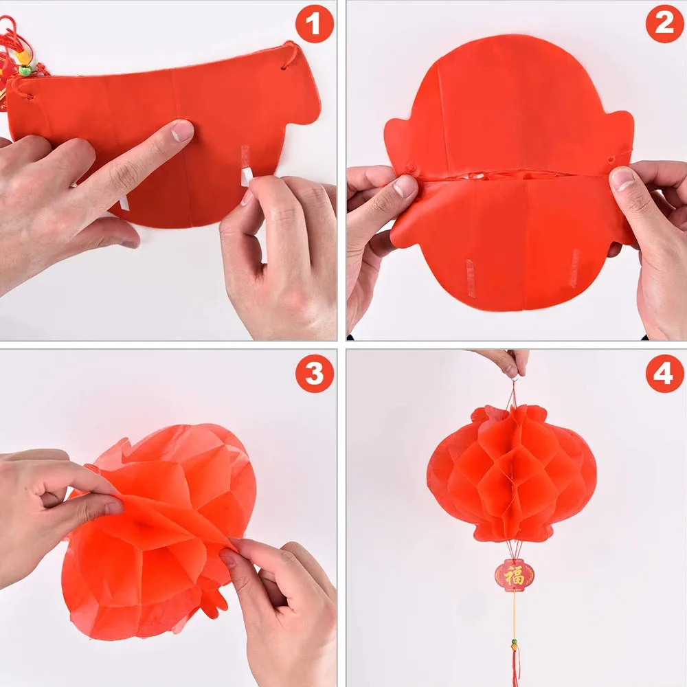 30 Pieces Red Plastic Paper Lantern Hanging Lanterns for Chinese Spring Festival Wedding Decoration 8.4 Inches |