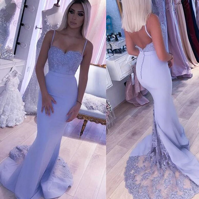 

Mermaid Bridesmaid Dress Backless Lilac Lace Wedding Guest Dress Plus Size Party Gowns trajes de fiestas baratos Beading 2020