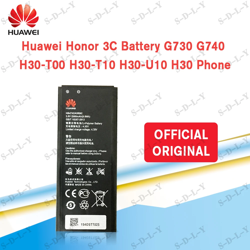 

100% Orginal Huawei HB4742A0RBC HB4742A0RBW 2300mAh Battery for HUAWEI Honor 3C Ascend G630 G730 G740 H30-T00 H30-T10 H30-U10