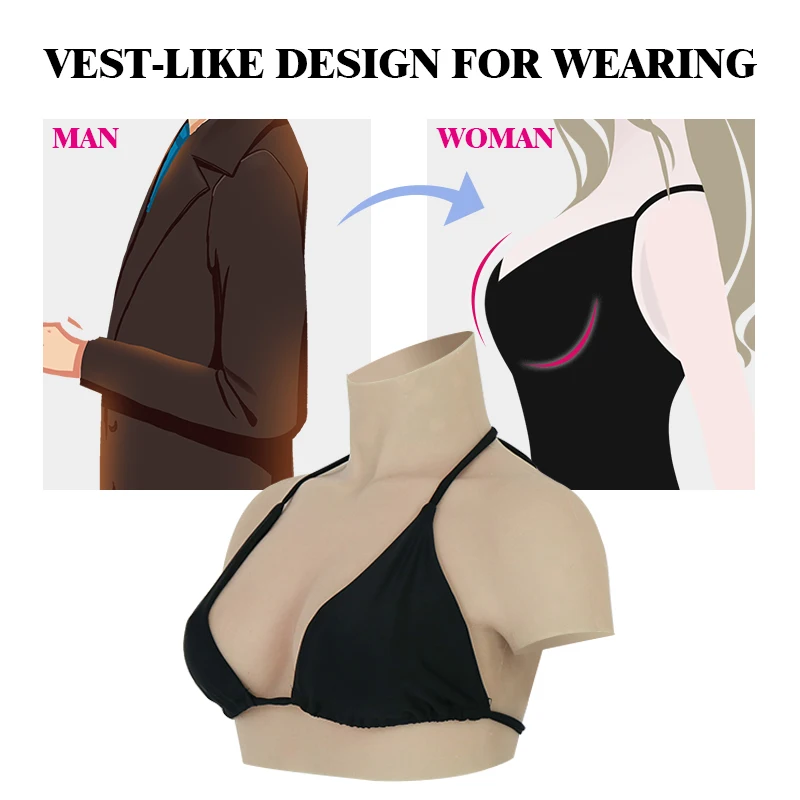 

Round Neck Transgender Silicone Fake Breast Forms Crossdresser Artificial Realistic Crossdressing Shemale Big Boobs Latex Hood