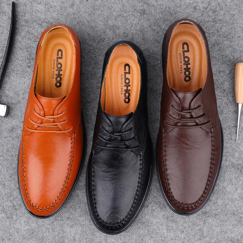 

Men oxfords genuine Leather Casual Shoes Autumn cow Leather Shoes lace up Men breathable Fashion black Men shoes cow leather