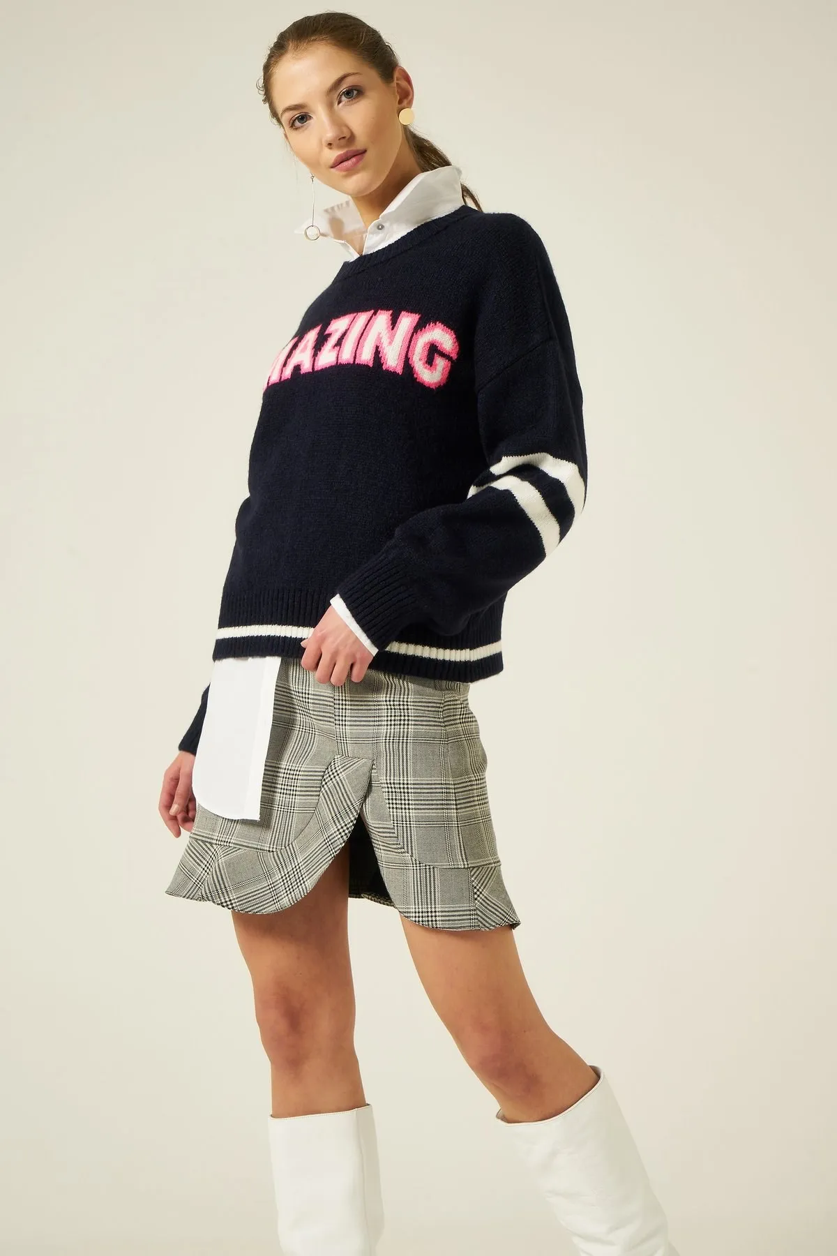 Трикотажный свитер с велосипедным воротником-темно-синий |