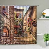 3d nordic italy street alley shower curtain garden flowers scenery retro design cloth curtains waterproof home bathroom decor