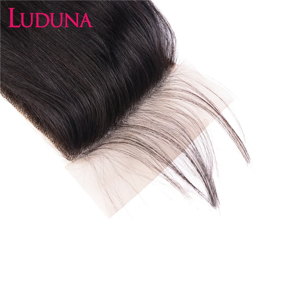 Luduna 4*4 кружевное фронтальное закрытие прямое бразильские Remy человеческие волосы